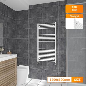 NRG - Bathroom Heated Towel Rail Radiator Straight White Ladder Warmer 1200x600mm NRG - Bathroom Heated Towel Rail Radiator Straight White Ladder Warmer 1200x600mm