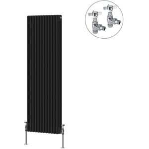 NRG - Black Traditional Cast Iron Style Radiator with Chrome Angled Cross Head Manual Valves Vertical 3 Column 1500x562mm NRG - Black Traditional Cast Iron Style Radiator with Chrome Angled Cross Head Manual Valves Vertical 3 Column 1500x562mm