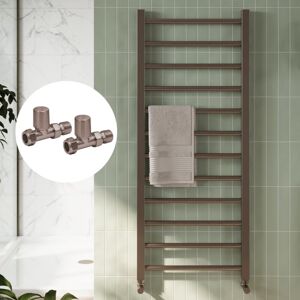 Fnx Bathrooms - Brushed Bronze 1600 x 500mm Heated Bathroom Towel Rail Warmer Ladder Radiator with Straight Manual Valves Pair Fnx Bathrooms - Brushed Bronze 1600 x 500mm Heated Bathroom Towel Rail Warmer Ladder Radiator with Straight Manual Valves Pair