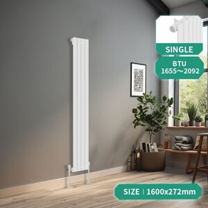 NRG - Designer Radiator White Flat Panel Column Bathroom Central Heating Vertical 1600x272mm Single NRG - Designer Radiator White Flat Panel Column Bathroom Central Heating Vertical 1600x272mm Single