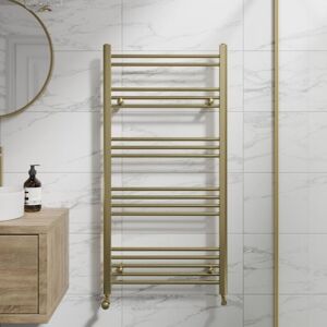 Duratherm - Brushed Brass Flat Straight Heated Towel Rail Bathroom Radiator Designer 1200 x 600mm Duratherm - Brushed Brass Flat Straight Heated Towel Rail Bathroom Radiator Designer 1200 x 600mm