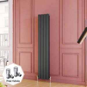 Elegant - 1600 x 300 mm Anthracite Designer Vertical Column Radiator Double Flat Panel Designer Bathroom Radiator + Angled Radiator Valves Elegant - 1600 x 300 mm Anthracite Designer Vertical Column Radiator Double Flat Panel Designer Bathroom Radiator + Angled Radiator Valves