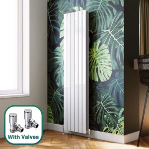 Elegant - 1800 x 452mm Vertical Column Radiator White Double Flat Panel Designer Radiator Heater + Angled Radiator Valves Elegant - 1800 x 452mm Vertical Column Radiator White Double Flat Panel Designer Radiator Heater + Angled Radiator Valves