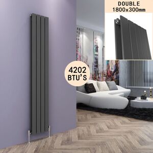 Elegant - Anthracite Vertical Radiator High Thermal Conductivity Steel Bathroom Radiator Central Heating Rad, 1800 x 300 mm Double Flat Panel Elegant - Anthracite Vertical Radiator High Thermal Conductivity Steel Bathroom Radiator Central Heating Rad, 1800 x 300 mm Double Flat Panel