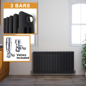 Elegant - 600 x 1190 mm Designer Horizontal Radiator Anthracite Cast Iron Style Radiator Bathroom Radiators Traditional Panel Heaters + Chrome Elegant - 600 x 1190 mm Designer Horizontal Radiator Anthracite Cast Iron Style Radiator Bathroom Radiators Traditional Panel Heaters + Chrome