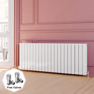 Elegant - 600 x 1596 mm White Modern Horizontal Column Designer Radiator Double Flat Panel Radiator Heater + Angled Radiator Valves Valves Elegant - 600 x 1596 mm White Modern Horizontal Column Designer Radiator Double Flat Panel Radiator Heater + Angled Radiator Valves Valves