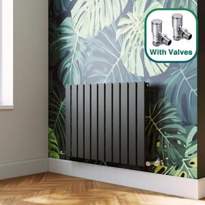 Elegant - 600 x 836 mm Modern Anthracite Horizontal Column Designer Radiator Single Flat Panel Radiator Heater + Angled Radiator Valves Elegant - 600 x 836 mm Modern Anthracite Horizontal Column Designer Radiator Single Flat Panel Radiator Heater + Angled Radiator Valves