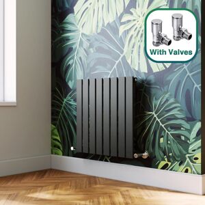 Elegant - Anthracite Horizontal Radiator 600x608mm Single Flat Panel Radiator Designer Heater with Angled Radiator Valves Elegant - Anthracite Horizontal Radiator 600x608mm Single Flat Panel Radiator Designer Heater with Angled Radiator Valves