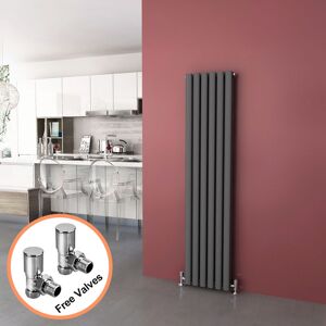 Elegant - Anthracite Radiators Double 1600 x 360mm Oval Column Kitchen Panel Heater Designer Vertical Radiator + Angled Radiator Valves Elegant - Anthracite Radiators Double 1600 x 360mm Oval Column Kitchen Panel Heater Designer Vertical Radiator + Angled Radiator Valves