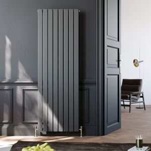 Anthracite Vertical Radiator 1800x608mm Single Flat Panel Radiator Designer Heater with Chrome Thermostatic Radiator Valves - Elegant Anthracite Vertical Radiator 1800x608mm Single Flat Panel Radiator Designer Heater with Chrome Thermostatic Radiator Valves - Elegant