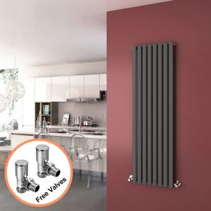 Elegant - Column Radiators Anthracite 1600 x 480mm Oval Single Panel Heater Designer Vertical Radiator + Angled Radiator Valves Elegant - Column Radiators Anthracite 1600 x 480mm Oval Single Panel Heater Designer Vertical Radiator + Angled Radiator Valves