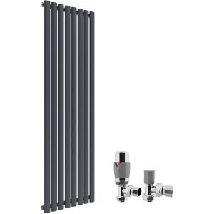 Column Radiators Anthracite 1600 x 480mm Oval Single Panel Heater Designer Vertical Radiator + Chrome Thermostatic Radiator Valves - Elegant Column Radiators Anthracite 1600 x 480mm Oval Single Panel Heater Designer Vertical Radiator + Chrome Thermostatic Radiator Valves - Elegant