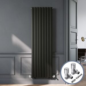 ELEGANT Designer Black Vertical Radiator 1800 x 544mm Double Panel Flat Panel Rads with Chrome Angled Radiator Valves ELEGANT Designer Black Vertical Radiator 1800 x 544mm Double Panel Flat Panel Rads with Chrome Angled Radiator Valves