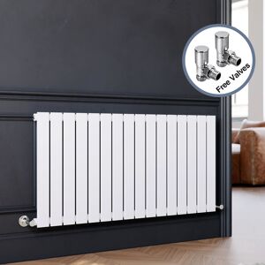 Elegant - Designer Horizontal Flat Panel Radiator + Angled Radiator Valves 600 x 1216 mm White Single Heater Elegant - Designer Horizontal Flat Panel Radiator + Angled Radiator Valves 600 x 1216 mm White Single Heater