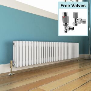 Elegant - Traditional Radiator White 300 x 1505 mm Designer Horizontal Column Radiator Cast Iron Style Triple Rads + Chrome Thermostatic Radiator Elegant - Traditional Radiator White 300 x 1505 mm Designer Horizontal Column Radiator Cast Iron Style Triple Rads + Chrome Thermostatic Radiator