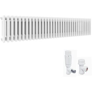 ELEGANT Traditional Radiator White 300 x 1505 mm Designer Horizontal Column Radiator Cast Iron Style Triple Rads and White Thermostatic Radiator ELEGANT Traditional Radiator White 300 x 1505 mm Designer Horizontal Column Radiator Cast Iron Style Triple Rads and White Thermostatic Radiator
