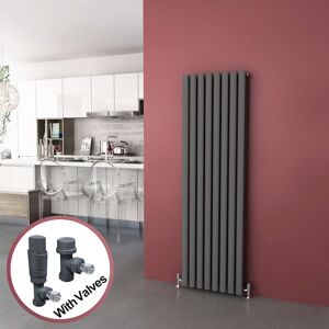 ELEGANT Vertical Column Designer Radiator Anthracite Oval Double Panel Rad 1600 x 472mm + Thermostatic Radiator Valves ELEGANT Vertical Column Designer Radiator Anthracite Oval Double Panel Rad 1600 x 472mm + Thermostatic Radiator Valves