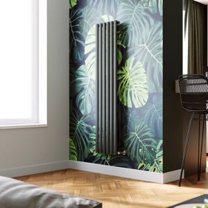 Elegant - Vertical Column Designer Radiator Anthracite Oval Single Panel Rad 1600 x 354mm + Angled Radiator Valves Elegant - Vertical Column Designer Radiator Anthracite Oval Single Panel Rad 1600 x 354mm + Angled Radiator Valves