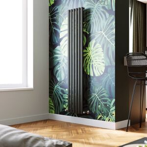 ELEGANT Vertical Column Designer Radiator Anthracite Oval Single Panel Rad 1800 x 354mm + Angled Radiator Valves ELEGANT Vertical Column Designer Radiator Anthracite Oval Single Panel Rad 1800 x 354mm + Angled Radiator Valves
