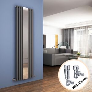 ELEGANT Vertical Column Designer Radiator Anthracite Oval Single Panel Rad 1800 x 500mm with Mirror + Chrome Thermostatic Radiator Valves ELEGANT Vertical Column Designer Radiator Anthracite Oval Single Panel Rad 1800 x 500mm with Mirror + Chrome Thermostatic Radiator Valves