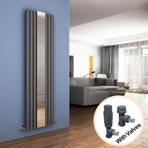 Elegant - Vertical Column Designer Radiator Anthracite Oval Single Panel Rad 1800 x 500mm with Mirror + Thermostatic Radiator Valves Elegant - Vertical Column Designer Radiator Anthracite Oval Single Panel Rad 1800 x 500mm with Mirror + Thermostatic Radiator Valves