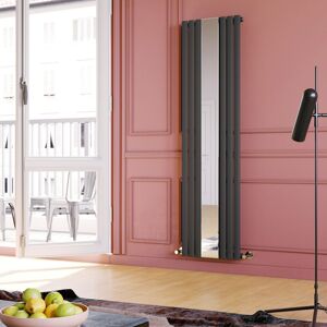 Elegant - Vertical Mirror Radiator 1800 x 500mm Designer Anthracite Oval Column Panel Heating Rad with Angled Radiator Valves Elegant - Vertical Mirror Radiator 1800 x 500mm Designer Anthracite Oval Column Panel Heating Rad with Angled Radiator Valves