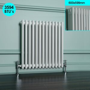 Elegant - 600 x 599 mm Rads Traditional Radiator Cast Iron Style Horizontal Radiator White Triple Horizontal Column Rads Elegant - 600 x 599 mm Rads Traditional Radiator Cast Iron Style Horizontal Radiator White Triple Horizontal Column Rads