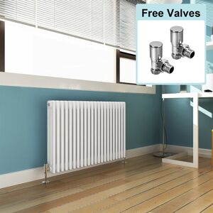 Elegant - 600 x 999 mm Traditional Radiator Cast Iron Style Horizontal Radiator White Triple Horizontal Column Radiators + Angled Radiator Valves Elegant - 600 x 999 mm Traditional Radiator Cast Iron Style Horizontal Radiator White Triple Horizontal Column Radiators + Angled Radiator Valves