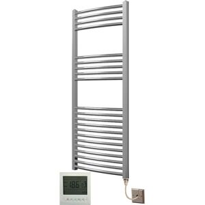 Greenedhouse - Extra High Heat Output Chrome Electric Towel Rail 500 x 1200mm Curved Bathroom Radiator Heater + 7 Day Timer/Thermostat Greenedhouse - Extra High Heat Output Chrome Electric Towel Rail 500 x 1200mm Curved Bathroom Radiator Heater + 7 Day Timer/Thermostat