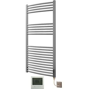 Greenedhouse - Extra High Heat Output Chrome Electric Towel Rail 600 x 1200mm Curved Bathroom Radiator Heater + 7 Day Timer/Thermostat Greenedhouse - Extra High Heat Output Chrome Electric Towel Rail 600 x 1200mm Curved Bathroom Radiator Heater + 7 Day Timer/Thermostat