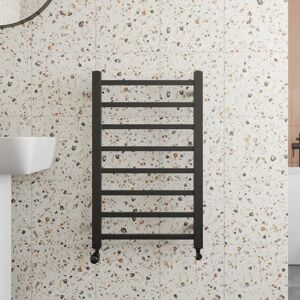 Duratherm - Solaro Designer Matt Black Heated Towel Rail Square Bar Bathroom Radiator Ladder Wall Mounted 800 x 500mm Duratherm - Solaro Designer Matt Black Heated Towel Rail Square Bar Bathroom Radiator Ladder Wall Mounted 800 x 500mm