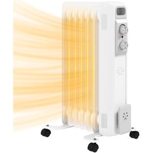 1500W 7 Fin Oil Filled Heater Radiator for Home, White - Homcom 1500W 7 Fin Oil Filled Heater Radiator for Home, White - Homcom