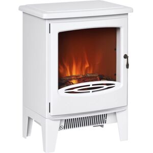 Homcom - Freestanding Electric Fireplace Stove Heater with Realistic Flame Effect White Homcom - Freestanding Electric Fireplace Stove Heater with Realistic Flame Effect White