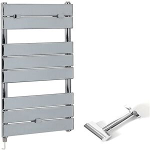 Milano - Lustro Electric - Modern Chrome Flat Panel Heated Towel Rail Radiator with Simple Heating Element and Cable Cover - 840mm x 450mm Milano - Lustro Electric - Modern Chrome Flat Panel Heated Towel Rail Radiator with Simple Heating Element and Cable Cover - 840mm x 450mm