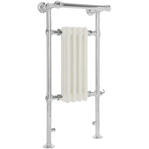 Elizabeth - Traditional 930mm x 452mm Electric Heated Towel Rail Radiator with Cast Iron Style Insert and Overhanging Rail - Chrome and White - Milano Elizabeth - Traditional 930mm x 452mm Electric Heated Towel Rail Radiator with Cast Iron Style Insert and Overhanging Rail - Chrome and White - Milano