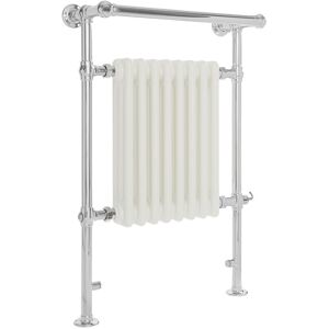 Elizabeth - Traditional 930mm x 620mm Electric Heated Towel Rail Radiator with Cast Iron Style Insert and Overhanging Rail - Chrome and White - Milano Elizabeth - Traditional 930mm x 620mm Electric Heated Towel Rail Radiator with Cast Iron Style Insert and Overhanging Rail - Chrome and White - Milano