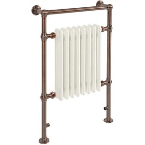 Elizabeth - Traditional 930mm x 620mm Electric Heated Towel Rail Radiator with Cast Iron Style Insert - Brushed Bronze & White - Milano Elizabeth - Traditional 930mm x 620mm Electric Heated Towel Rail Radiator with Cast Iron Style Insert - Brushed Bronze & White - Milano