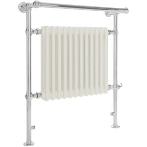 Elizabeth - Traditional 930mm x 790mm Electric Heated Towel Rail Radiator with Cast Iron Style Insert and Overhanging Rail - Chrome and White - Milano Elizabeth - Traditional 930mm x 790mm Electric Heated Towel Rail Radiator with Cast Iron Style Insert and Overhanging Rail - Chrome and White - Milano