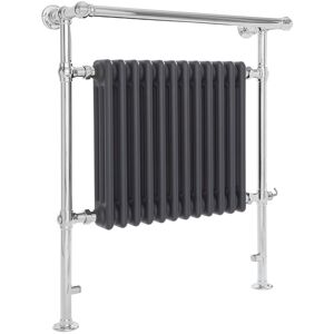 Milano Elizabeth - Traditional 930mm x 790mm Electric Heated Towel Rail Radiator with Cast Iron Style Insert and Overhanging Rail - Chrome and Anthracite Milano Elizabeth - Traditional 930mm x 790mm Electric Heated Towel Rail Radiator with Cast Iron Style Insert and Overhanging Rail - Chrome and Anthracite
