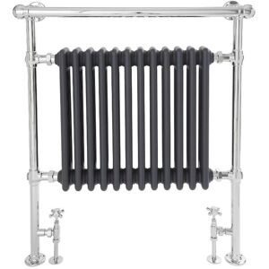 Milano - Elizabeth -Traditional 930mm x 790mm Heated Towel Rail Radiator with Cast Iron Style Insert and Overhanging Rail - Chrome and Anthracite Milano - Elizabeth -Traditional 930mm x 790mm Heated Towel Rail Radiator with Cast Iron Style Insert and Overhanging Rail - Chrome and Anthracite