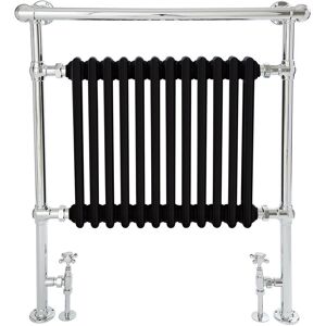 Milano - Elizabeth -Traditional 930mm x 790mm Heated Towel Rail Radiator with Cast Iron Style Insert and Overhanging Rail - Chrome and Black Milano - Elizabeth -Traditional 930mm x 790mm Heated Towel Rail Radiator with Cast Iron Style Insert and Overhanging Rail - Chrome and Black