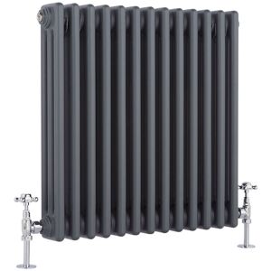 No Brand - Milano Windsor - Traditional Anthracite Cast Iron Style Triple Column Horizontal Radiator - 600mm x 605mm No Brand - Milano Windsor - Traditional Anthracite Cast Iron Style Triple Column Horizontal Radiator - 600mm x 605mm