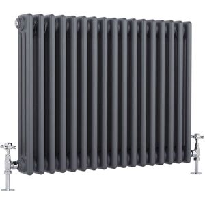 No Brand - Milano Windsor - Traditional Anthracite Cast Iron Style Triple Column Horizontal Radiator - 600mm x 785mm No Brand - Milano Windsor - Traditional Anthracite Cast Iron Style Triple Column Horizontal Radiator - 600mm x 785mm