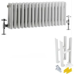 Milano Windsor White Cast Iron Style Horizontal Triple Column Radiator with Feet - 300mm x 785mm Milano Windsor White Cast Iron Style Horizontal Triple Column Radiator with Feet - 300mm x 785mm