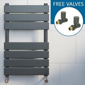 Duratherm - Anthracite Flat Panel Heated Towel Rail Grey Bathroom Radiator 650 x 400mm & Straight Valve Duratherm - Anthracite Flat Panel Heated Towel Rail Grey Bathroom Radiator 650 x 400mm & Straight Valve