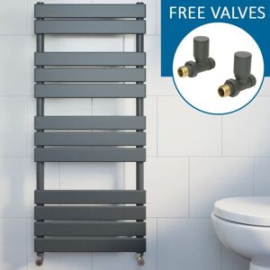 Duratherm - Anthracite Flat Panel Heated Towel Rail Grey Bathroom Radiator 1200 x 500mm & Straight Valve Duratherm - Anthracite Flat Panel Heated Towel Rail Grey Bathroom Radiator 1200 x 500mm & Straight Valve
