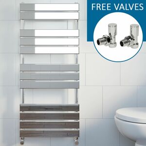 Duratherm - Modern Flat Panel Heated Towel Rail Radiator Chrome 1200 x 500mm Angled Valves Duratherm - Modern Flat Panel Heated Towel Rail Radiator Chrome 1200 x 500mm Angled Valves
