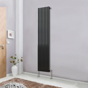 NRG - Modern Vertical Column Designer Radiator Black 1800x472 Oval Single Panel - Home Livingroom Bedroom Bathroom Heater NRG - Modern Vertical Column Designer Radiator Black 1800x472 Oval Single Panel - Home Livingroom Bedroom Bathroom Heater