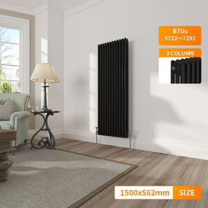 NRG - 3 Column Traditional Vintage Cast Iron Style Radiator Vertical Black 1500 x 562mm NRG - 3 Column Traditional Vintage Cast Iron Style Radiator Vertical Black 1500 x 562mm