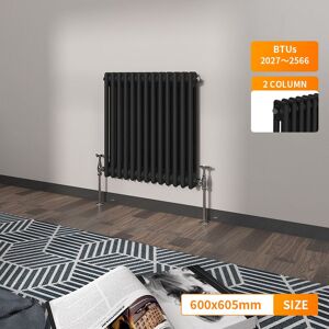 NRG - Black 2 Column Traditional Cast Iron Style Horizontal Vintage Radiator Rad 600 x 605mm NRG - Black 2 Column Traditional Cast Iron Style Horizontal Vintage Radiator Rad 600 x 605mm